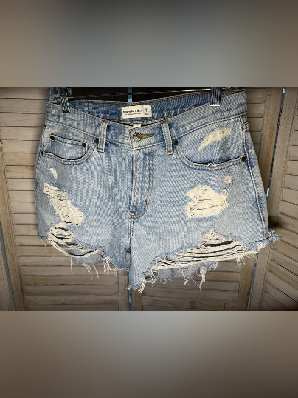 Abercrombie & Fitch Light Wash Distressed Denim Shorts